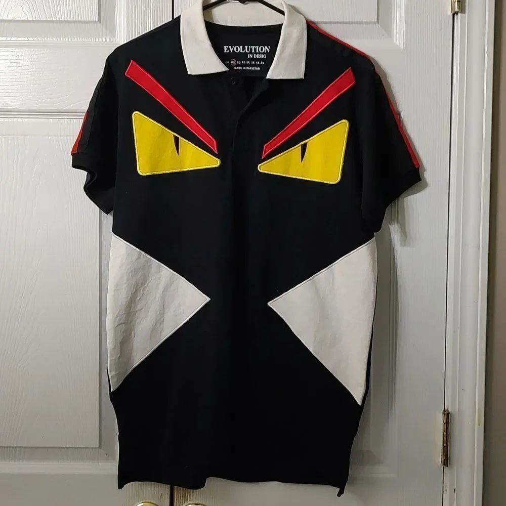 Evolution Design halloween monster abstract polo shirt  Sz M